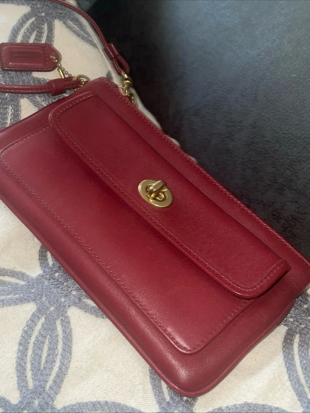 Coach Burgundy Leather Wristlet Clutch with Turn-Lock